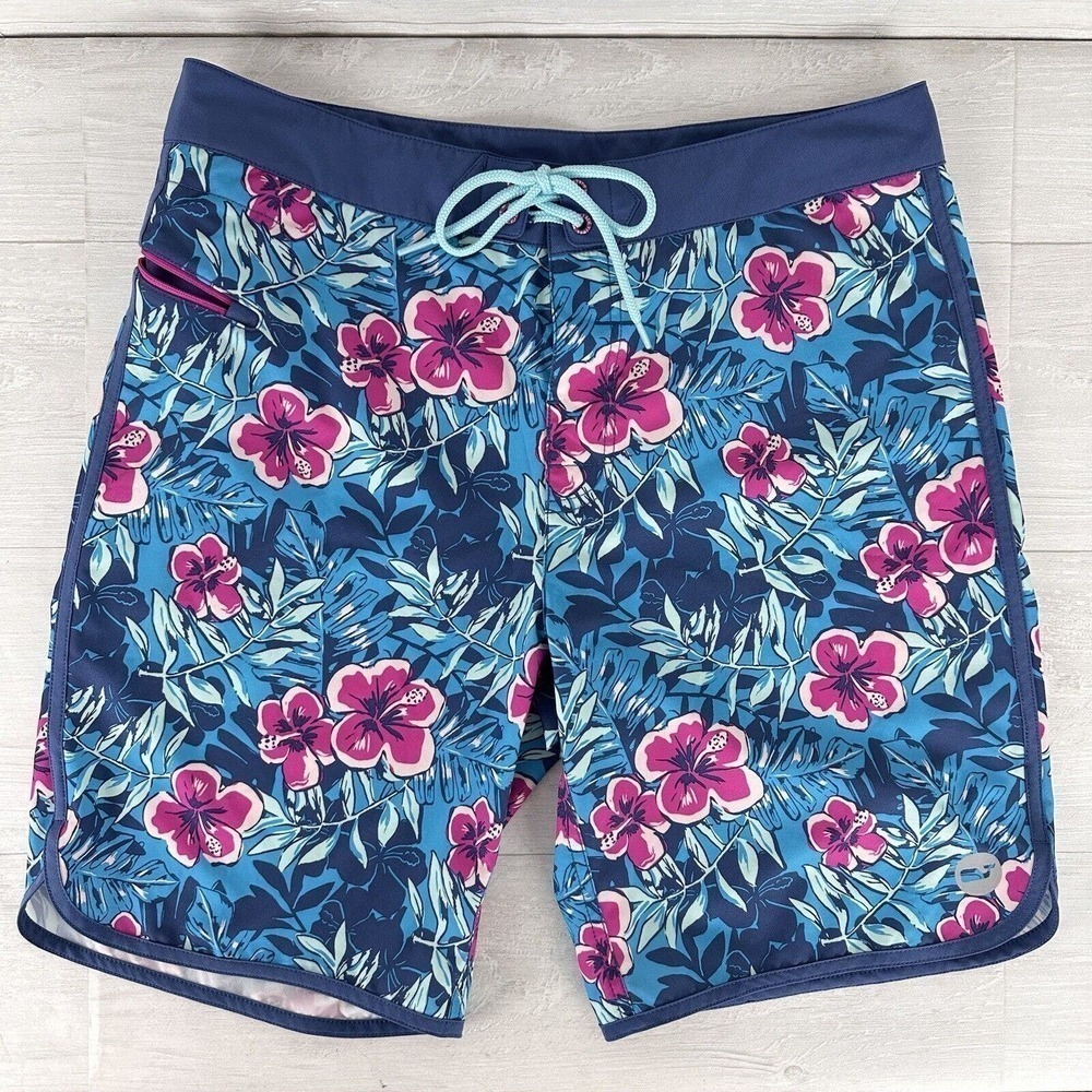 Vineyard Vines Men's Ocean Floral Board Shorts Size 32 Blue Pink Tie Waist Beach